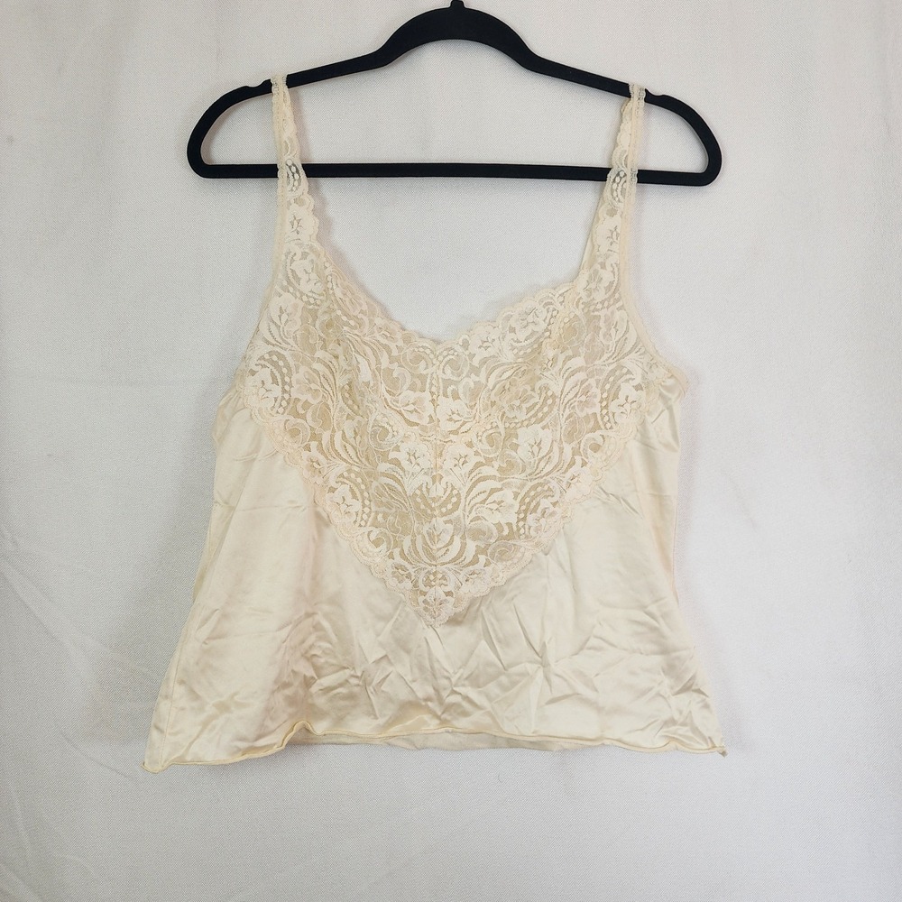 Vanity Fair Vintage Cream Lace Front Lingerie Cami Dark Romantic Sz 38 M/L
